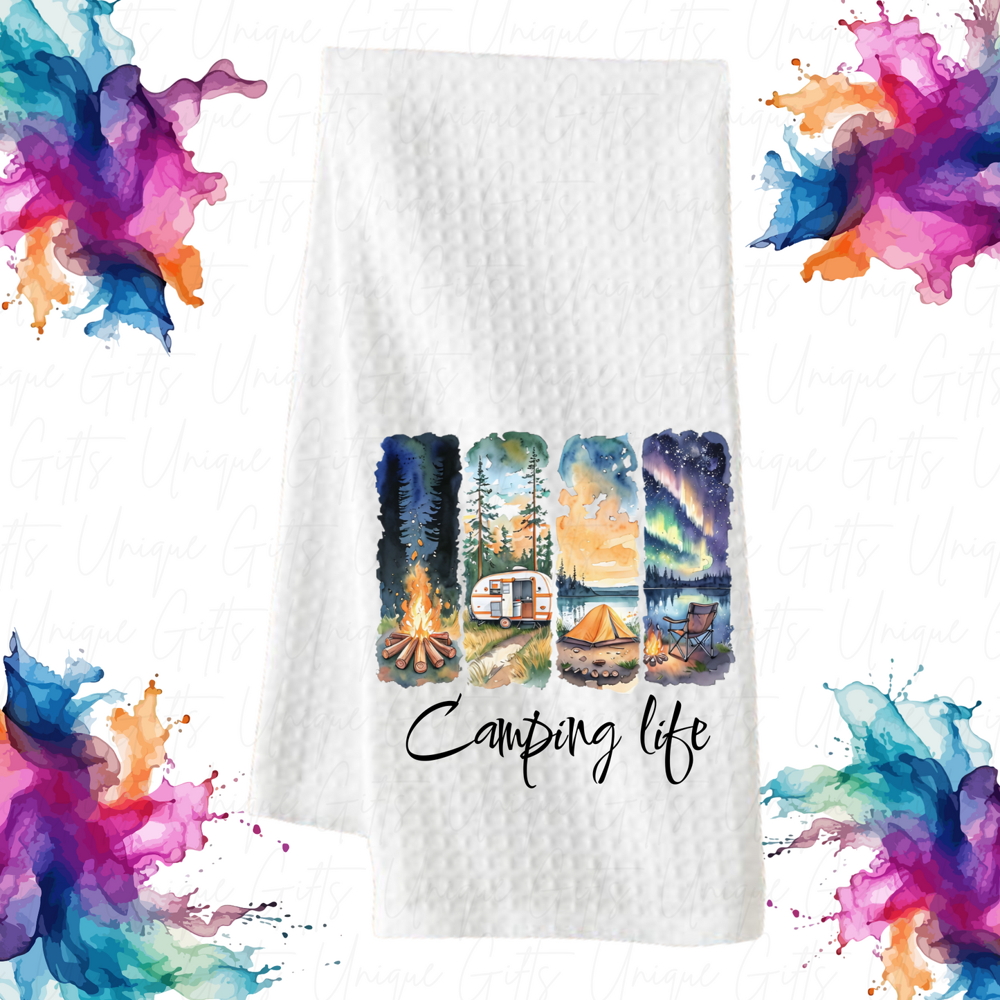 Camping Life Kitchen Tea Towel – Waffle Knit.