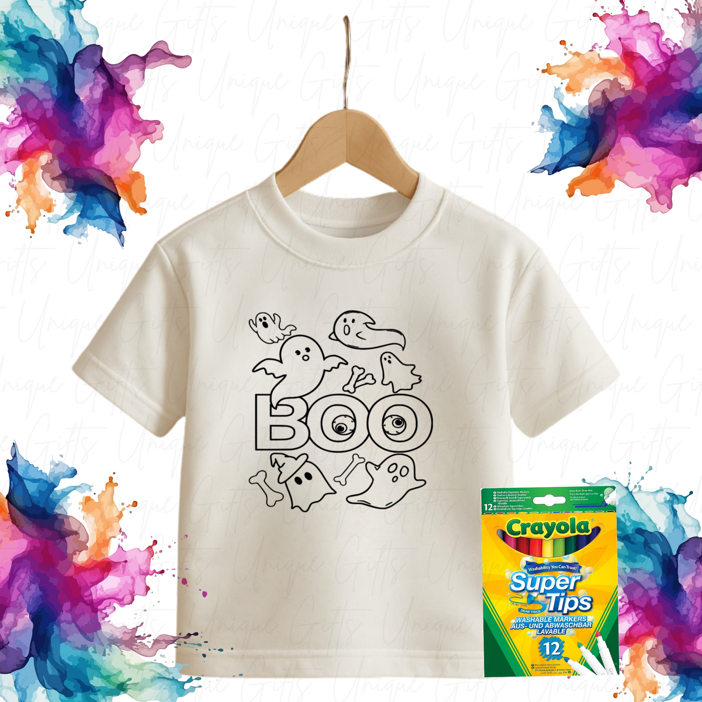 Colour Me In T-Shirt – Boo Halloween | Kids Creative Holiday Tee | 100% Cotton
