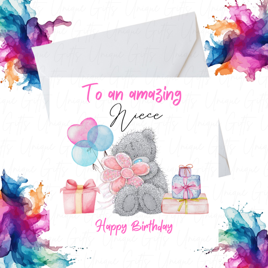 Happy Birthday Card for Niece – To an Amazing Niece, Cute Bear Design, Handmade