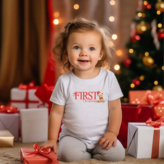 Personalised 1st Christmas T-Shirt – Cute Bear Design | Custom Baby’s First Christmas Outfit