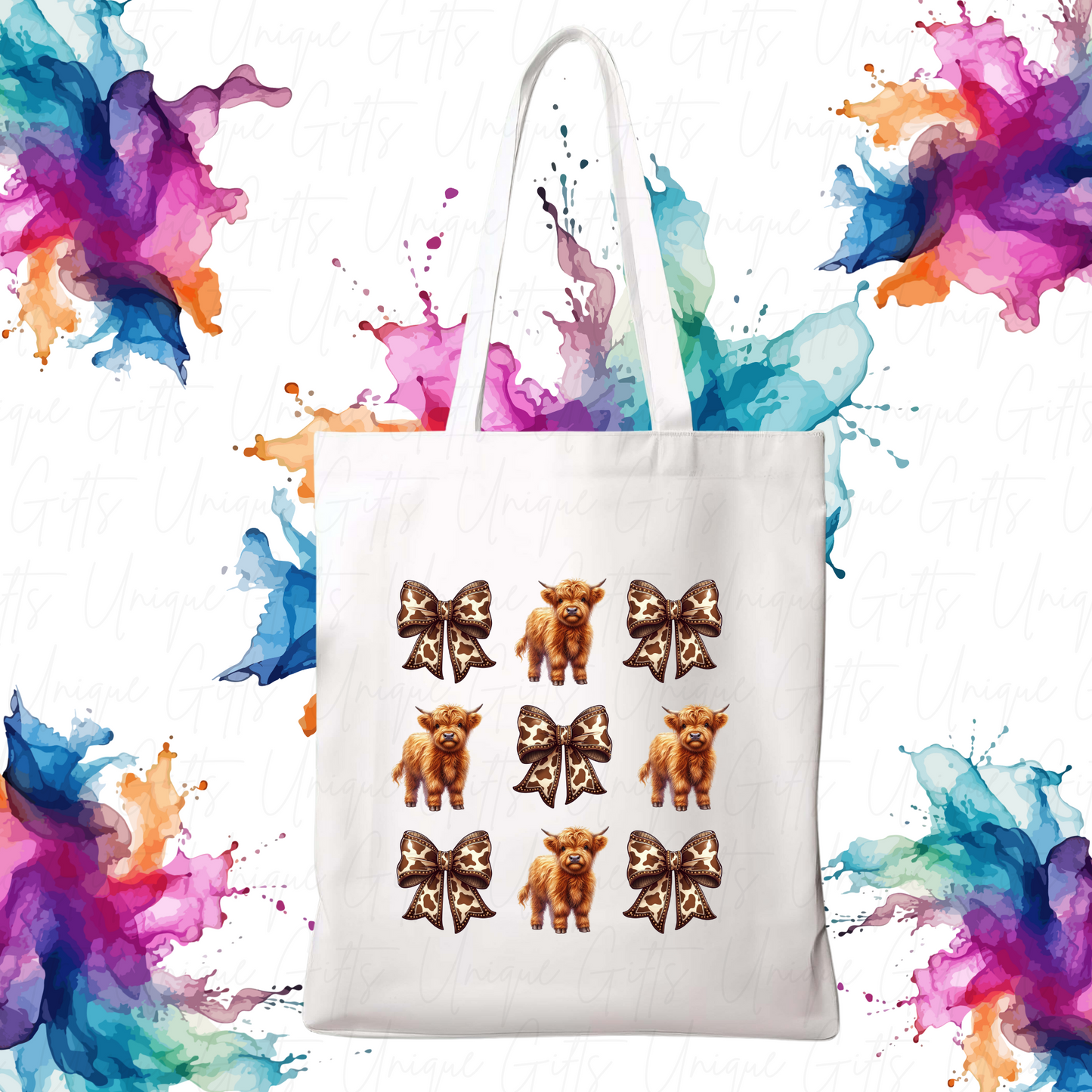 Highland Cow and Bow Tote Bag