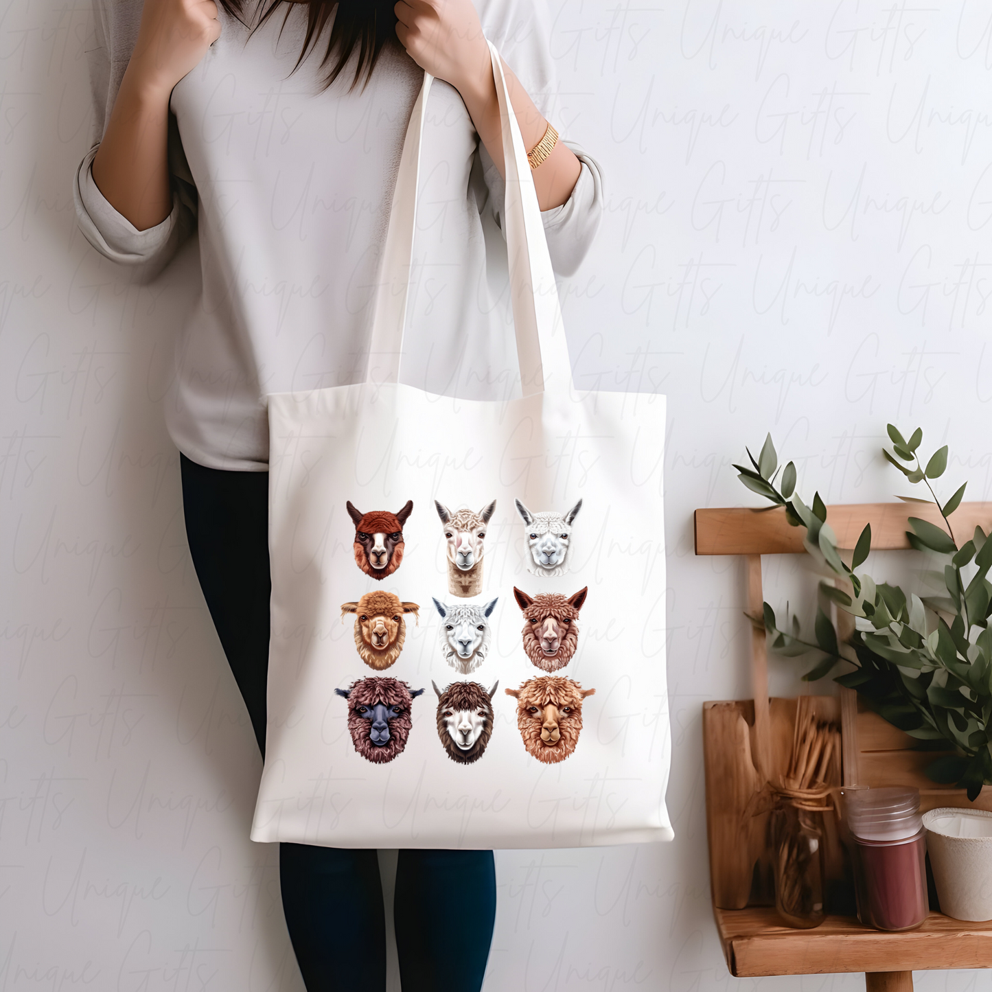 Tote Bag in White with Llama Design