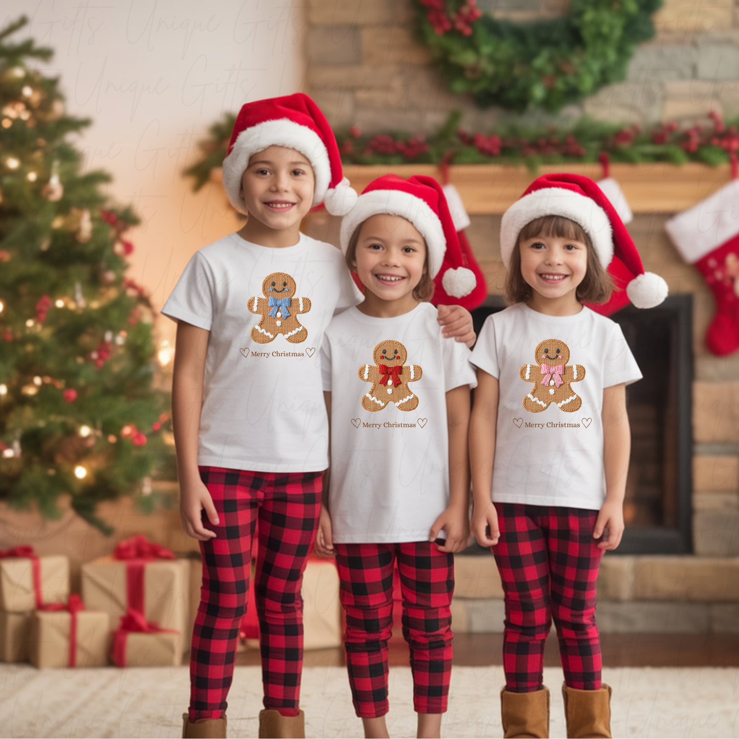 Personalised Gingerbread with Red Bow Christmas T-Shirt for Kids – Custom Name Baby & Toddler Tee | Soft Cotton Blend