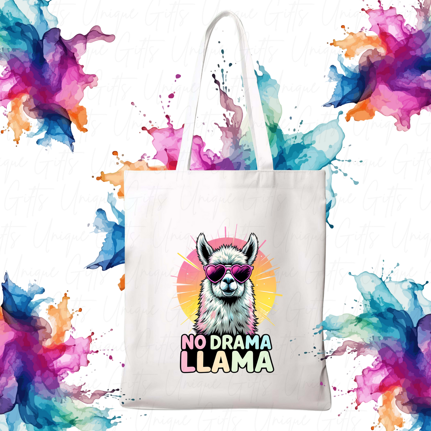 White Tote Bag with No Drama Llama Design – Reusable Everyday Bag