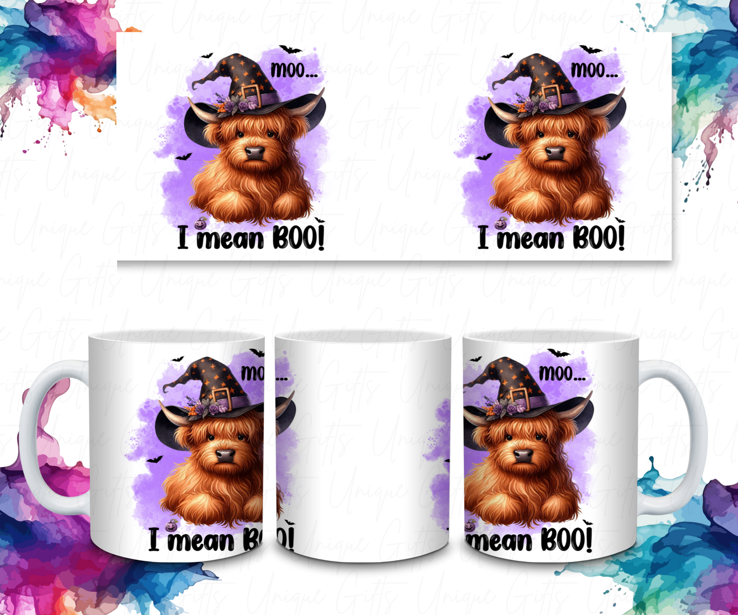 Halloween Coffee Mug – Highland Cow “Boo!” | 11oz White Ceramic