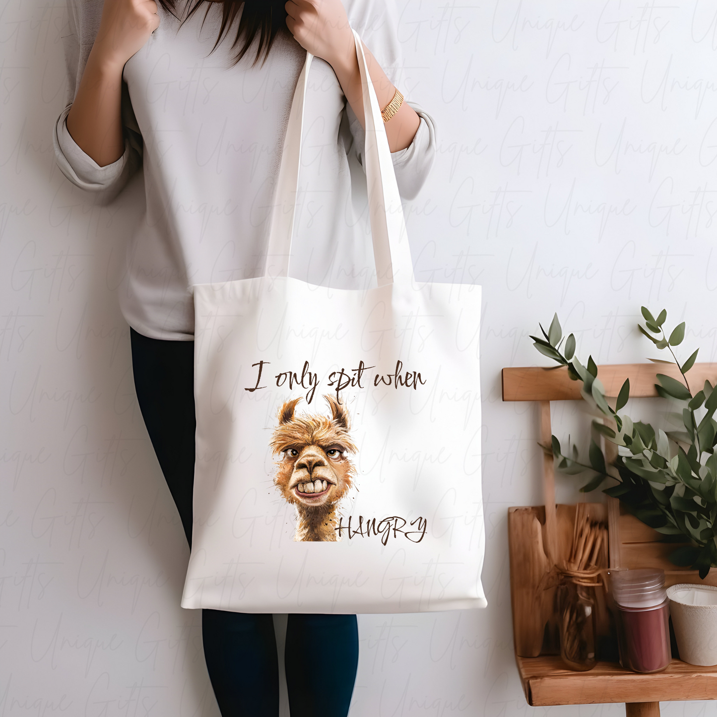 Tote Bag in White with Llama Design