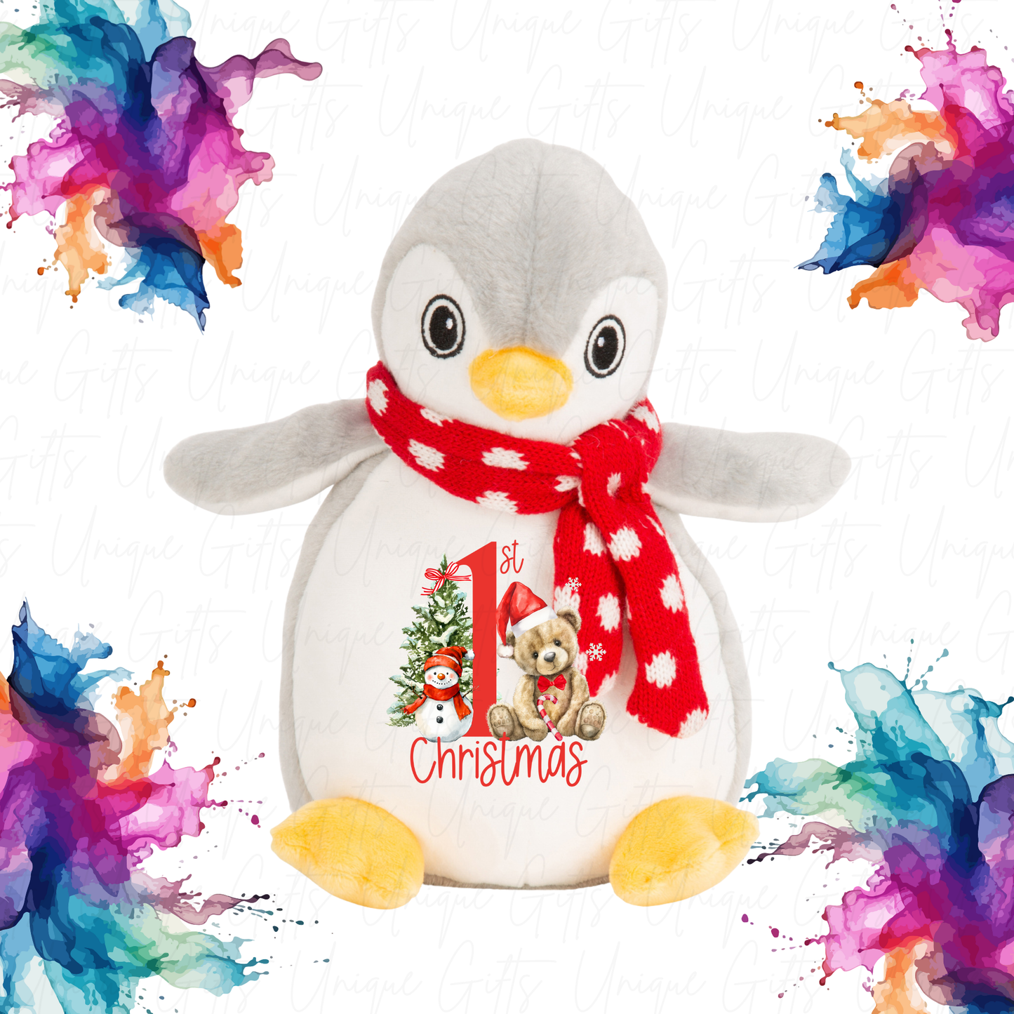 Penguin Teddy – Personalised 1st Christmas Soft Toy |Baby Keepsake - 100% Polyester, Suitable for All Ages