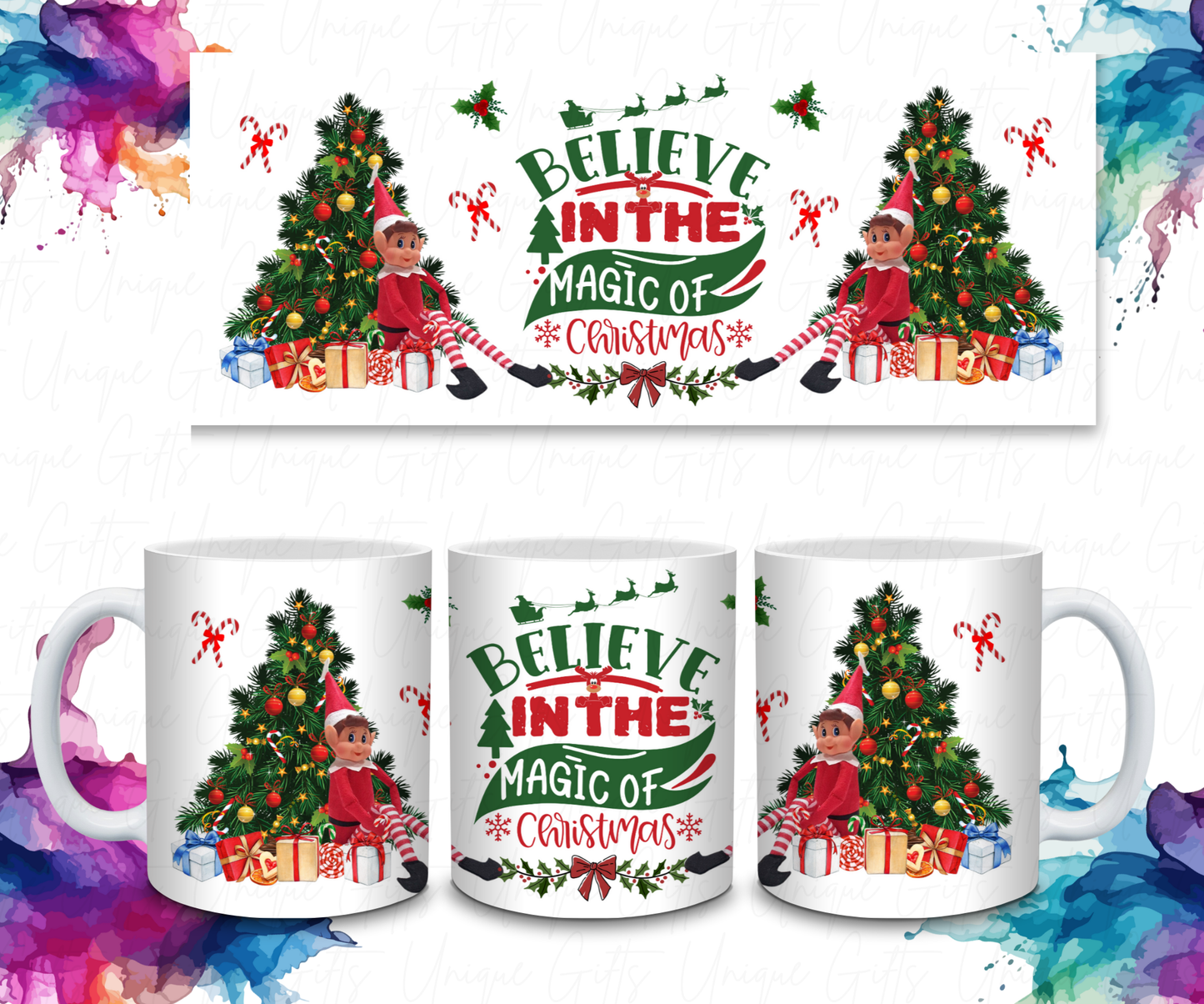 Elf Coffee Mug – “Believe in the Magic of Christmas” | 11oz White Ceramic