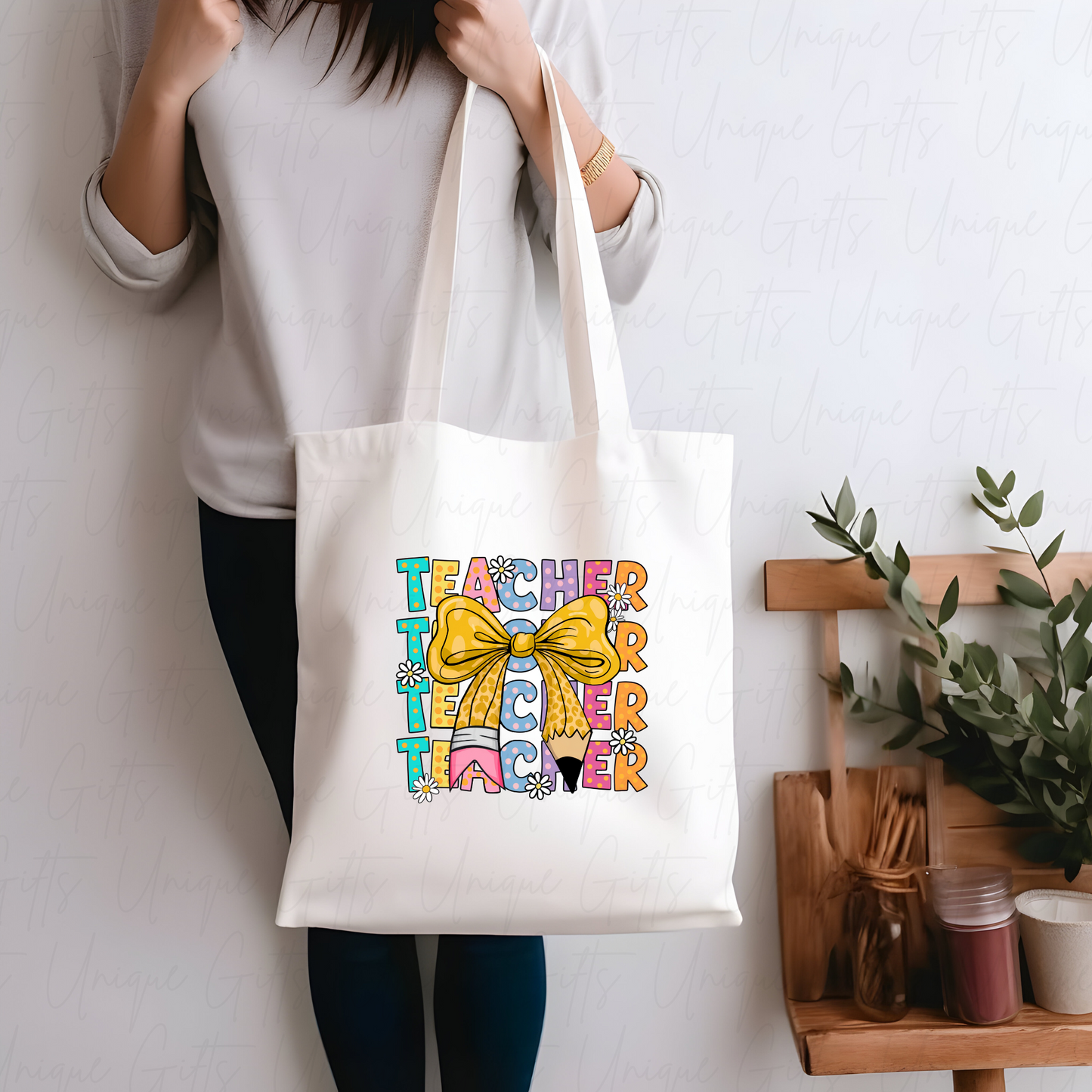 White Tote Bag – Teacher Design, Reusable Everyday Bag for Educator