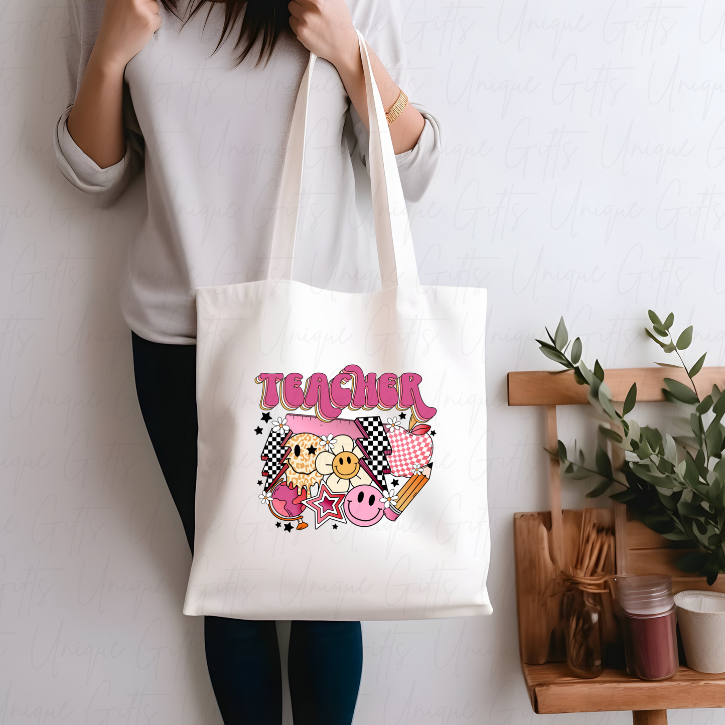 White Tote Bag – Teacher Design, Reusable Everyday Bag for Educators.