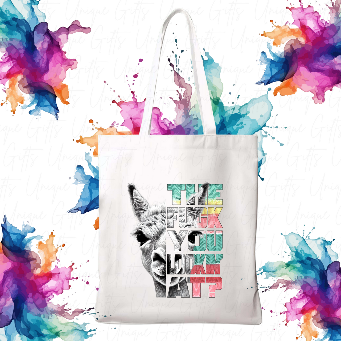 Tote Bag in White with Swearing Llama Design