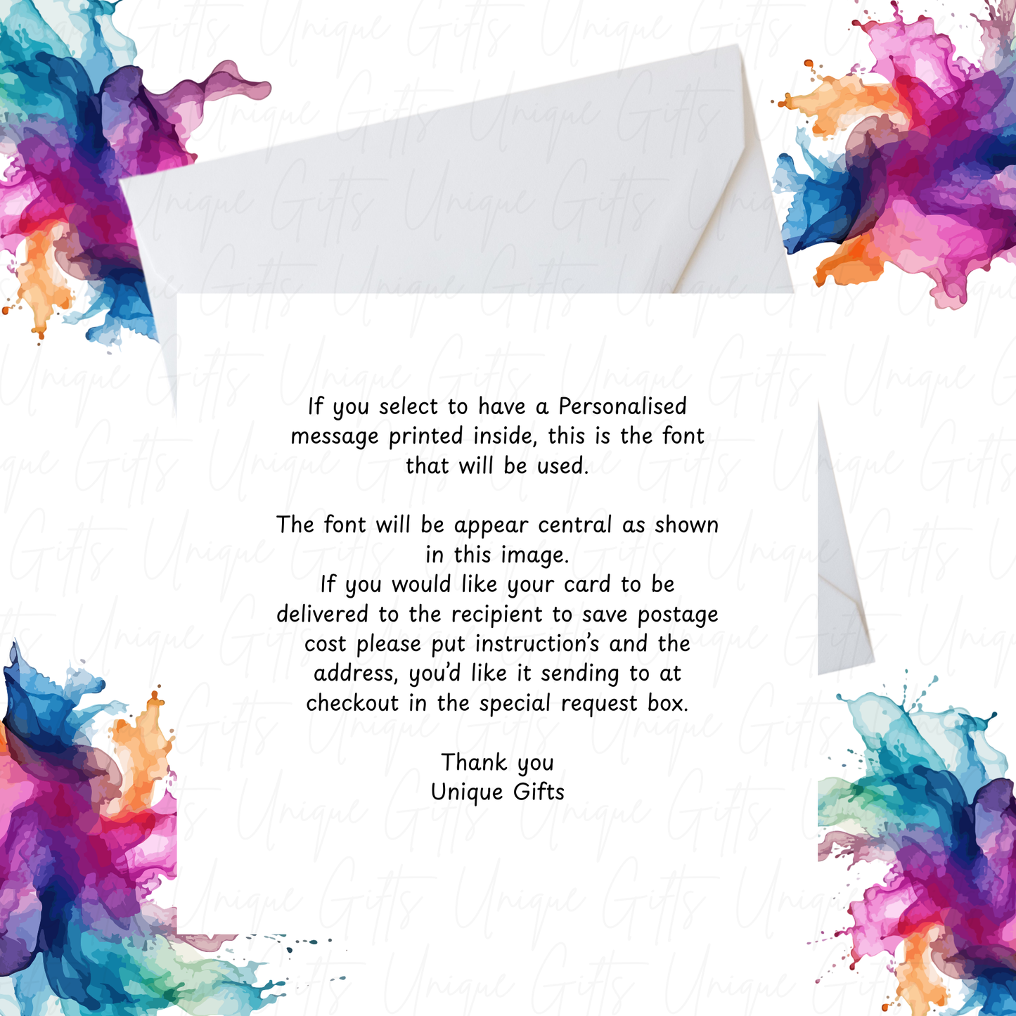 Personalised greeting card – handmade 6x6 inch card with personalised message inside, Unique Gifts