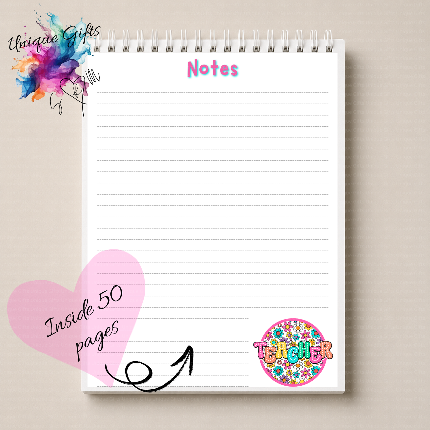 Personalised Teacher Notebook – Teal Floral Design