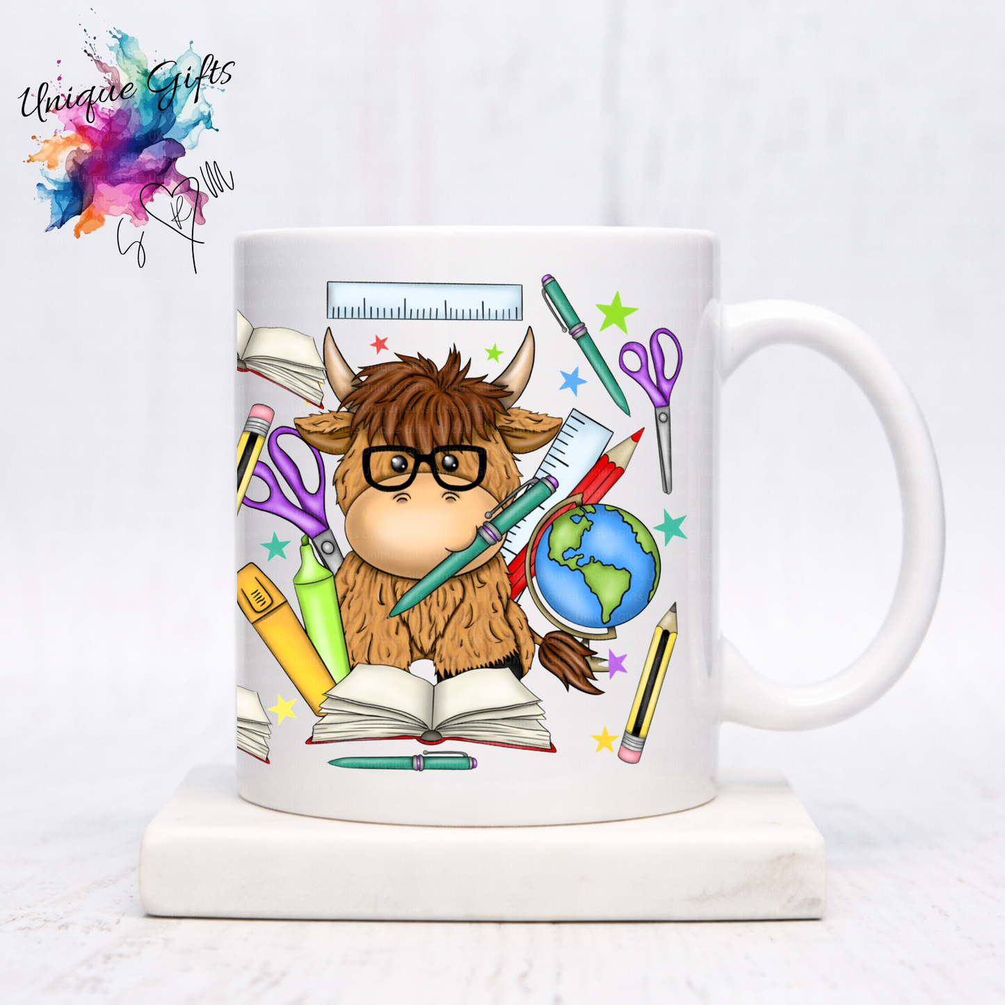 Teacher Highland Cow Mug – Glasses & Stationery Design
