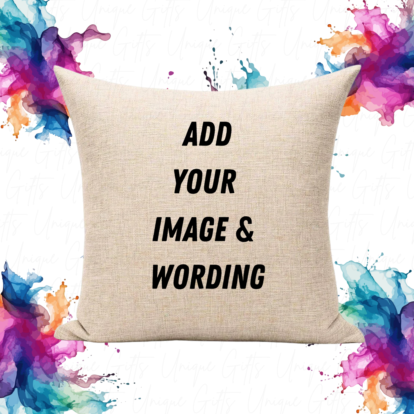 Personalised Rustic Linen Look Cushion Cover – 40cm Square | Add Your Design