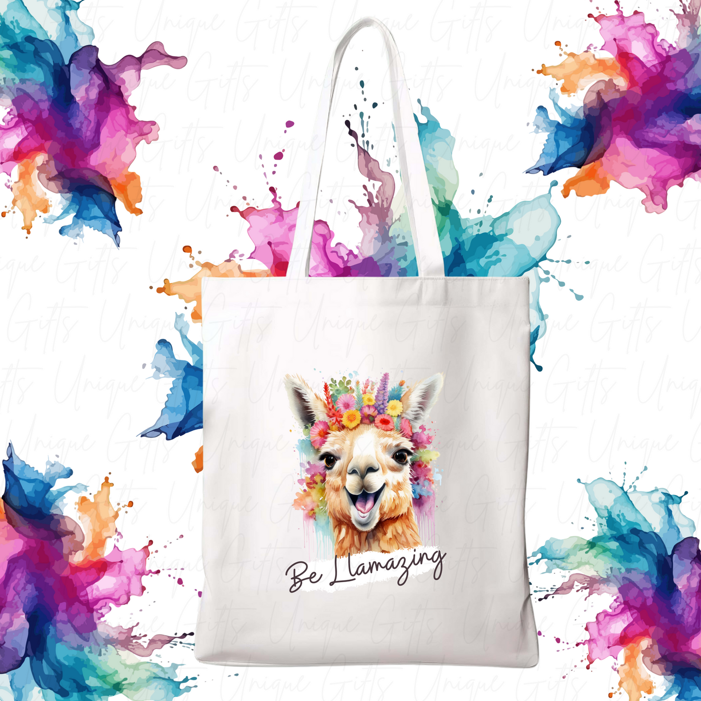 Tote Bag in White with Llama Design