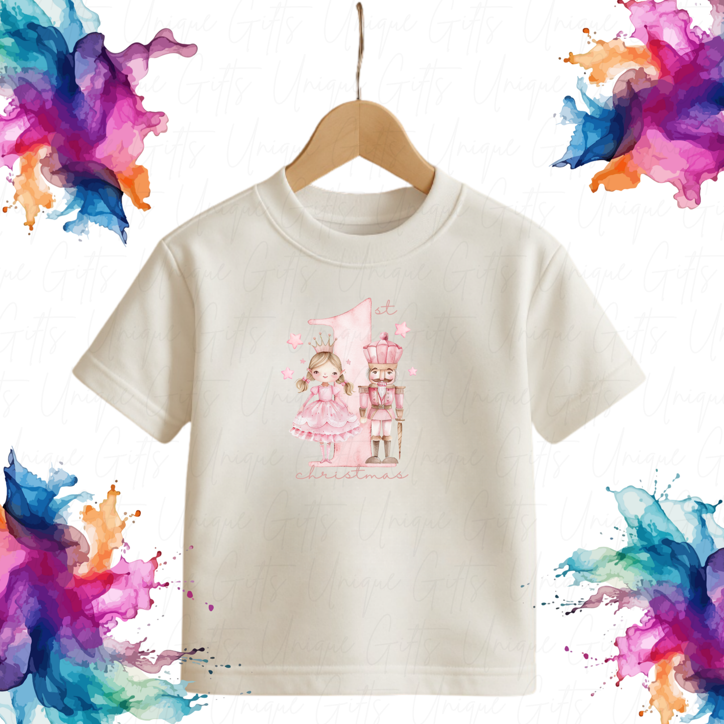 Personalised 1st Christmas T-Shirt – Pink Cute Bear Design | Custom Baby’s First Christmas Outfit
