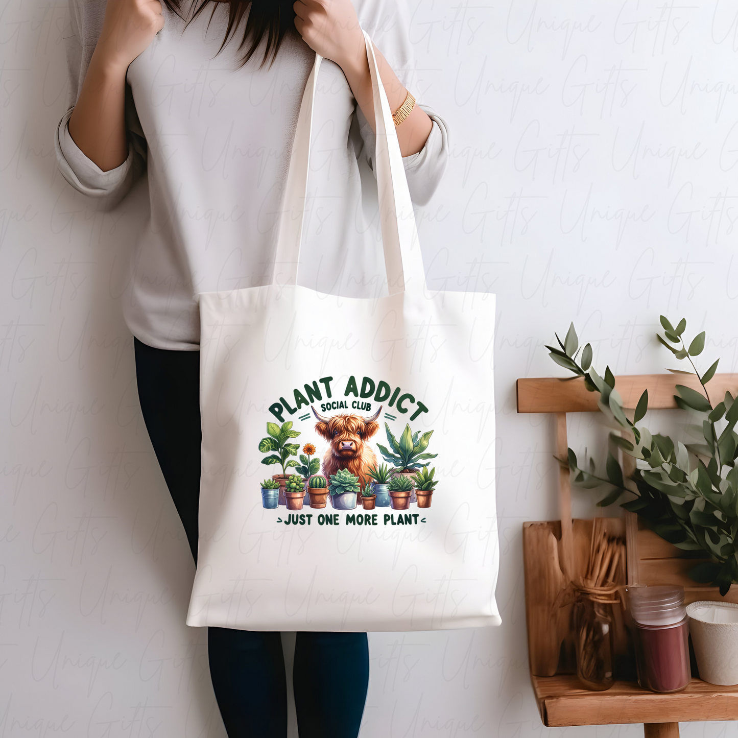 Highland Cow Plant Addict Tote Bag