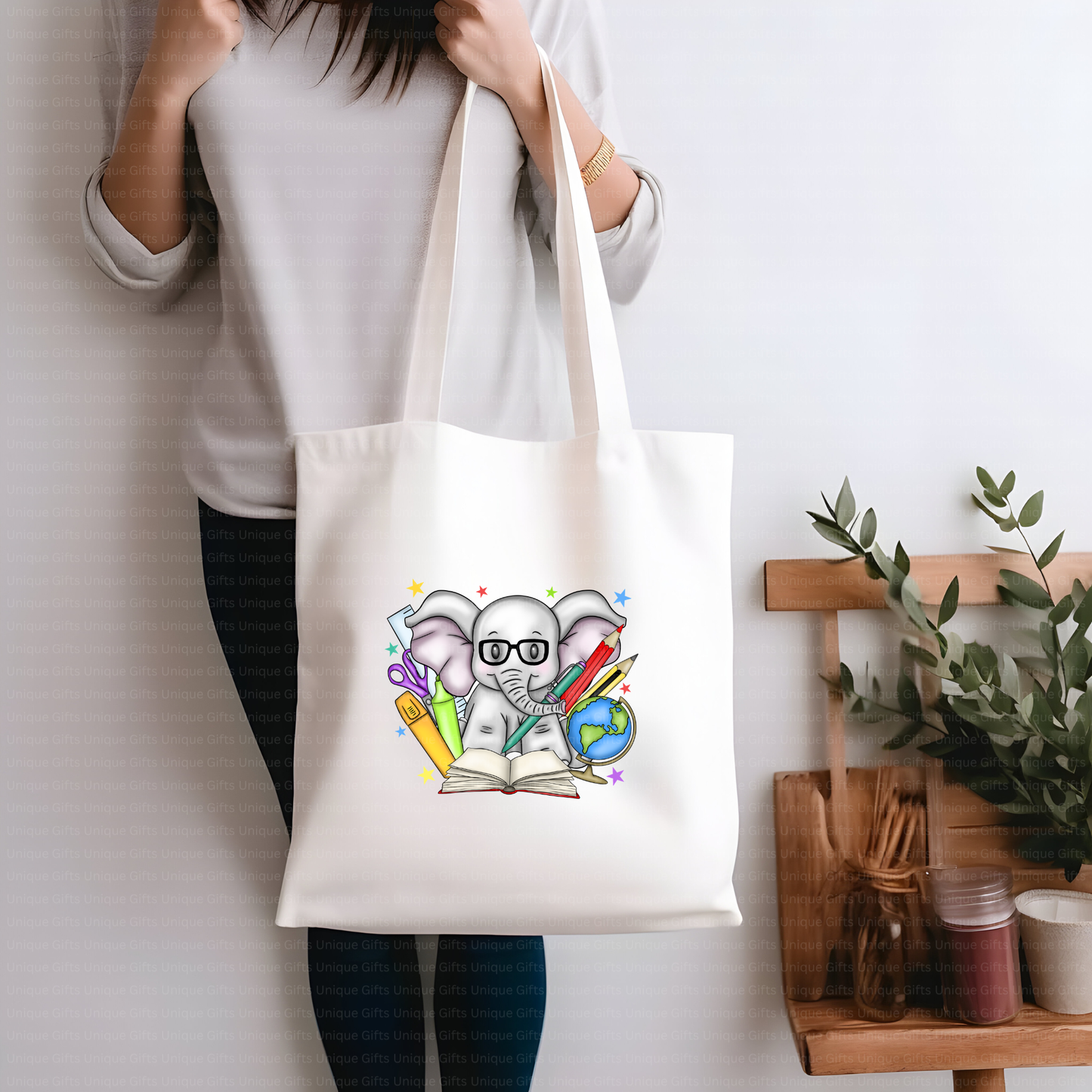 Personalised Elephant Teacher Tote Bag
