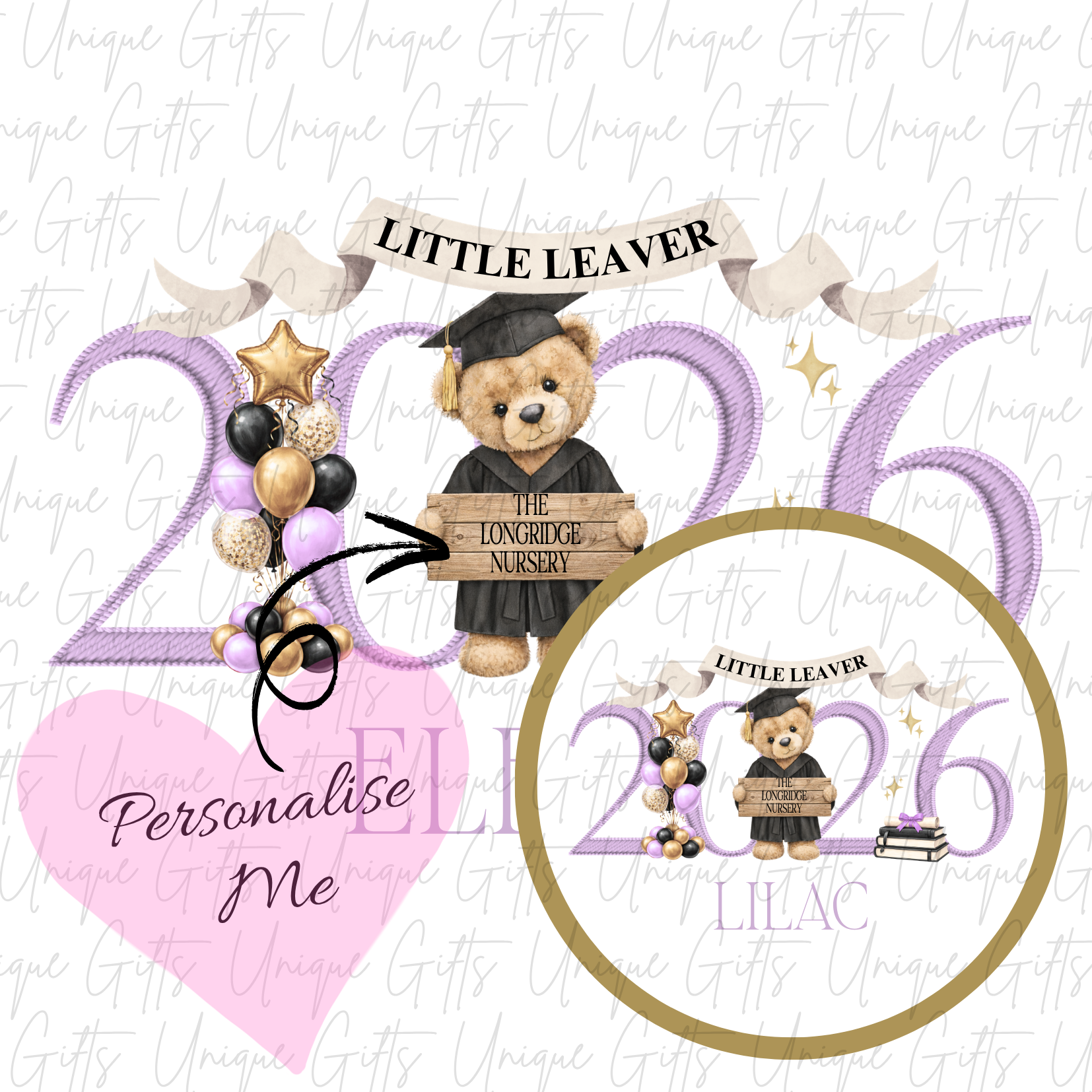 Nursery graduate 2026 card with bear and ABC blocks design with lilac personalised name | Unique Gifts