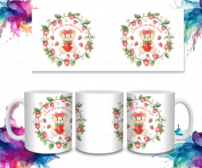 Adult Coffee Mug Featuring a Bear, I Love You So Berry Much.