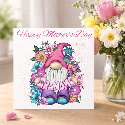 Personalised Mother's Day Card – Flower Gonk Holding Grandma – Lifestyle Shot