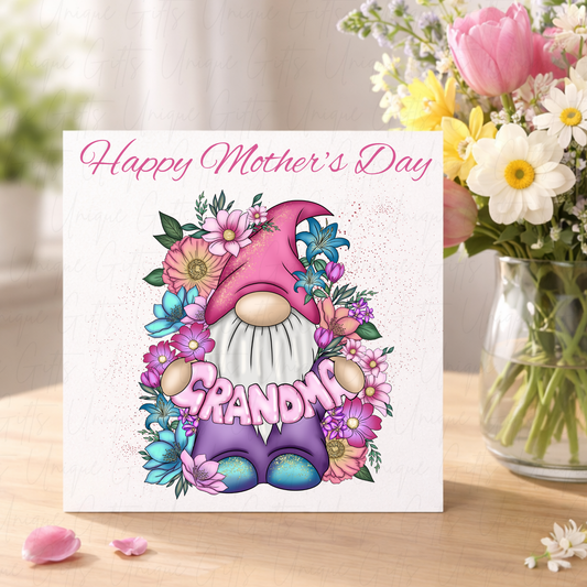 Personalised Mother's Day Card – Flower Gonk Holding Grandma – Lifestyle Shot