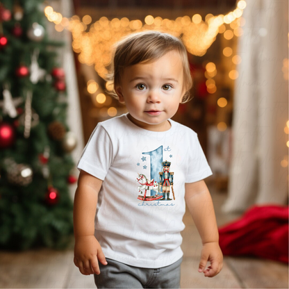 Personalised 1st Christmas T-Shirt – Blue Cute Bear Design | Custom Baby’s First Christmas Outfit