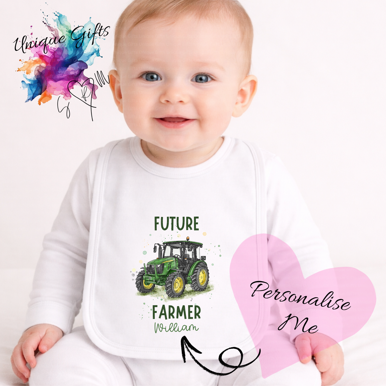 Personalised Future Farmer Pullover Bib – Tractor Design
