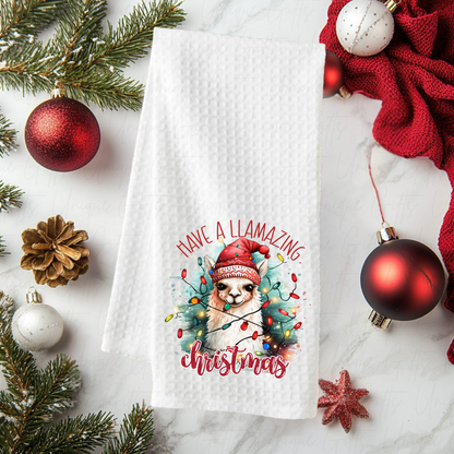 Llama “Have a Llamazing Christmas” Kitchen Tea Towel – Waffle Knit