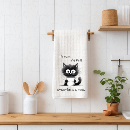 I’m Fine, Everything is Fine Kitchen Tea Towel – Waffle Knit