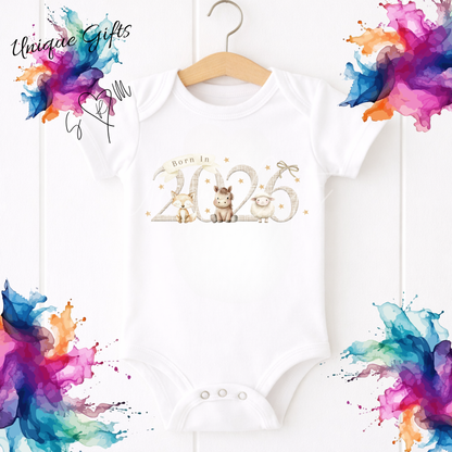 Born in 2026 Farmyard Animals Baby Grow | Unique Gifts