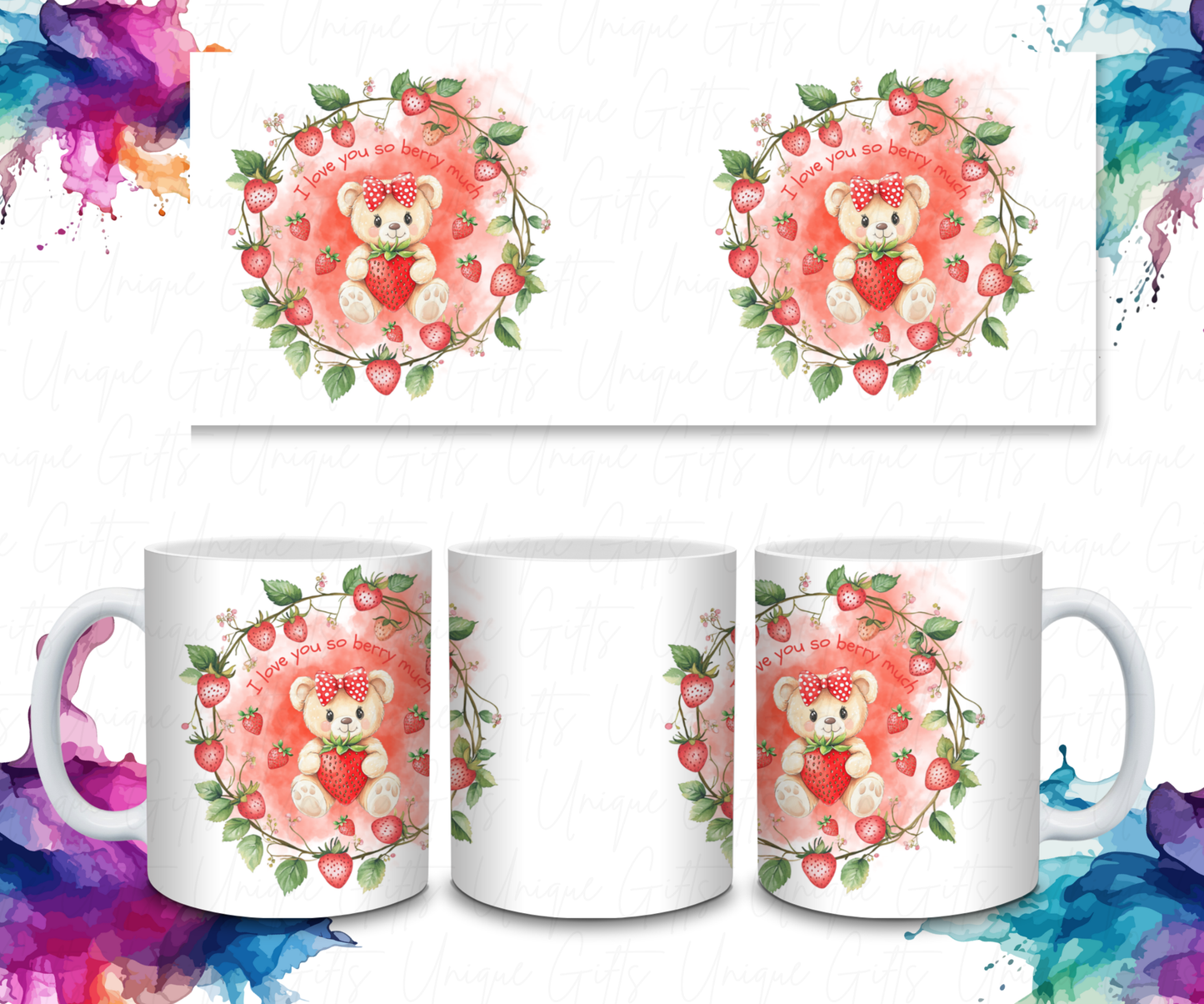 Adult Coffee Mug Featuring a Bear, I Love You So Berry Much.