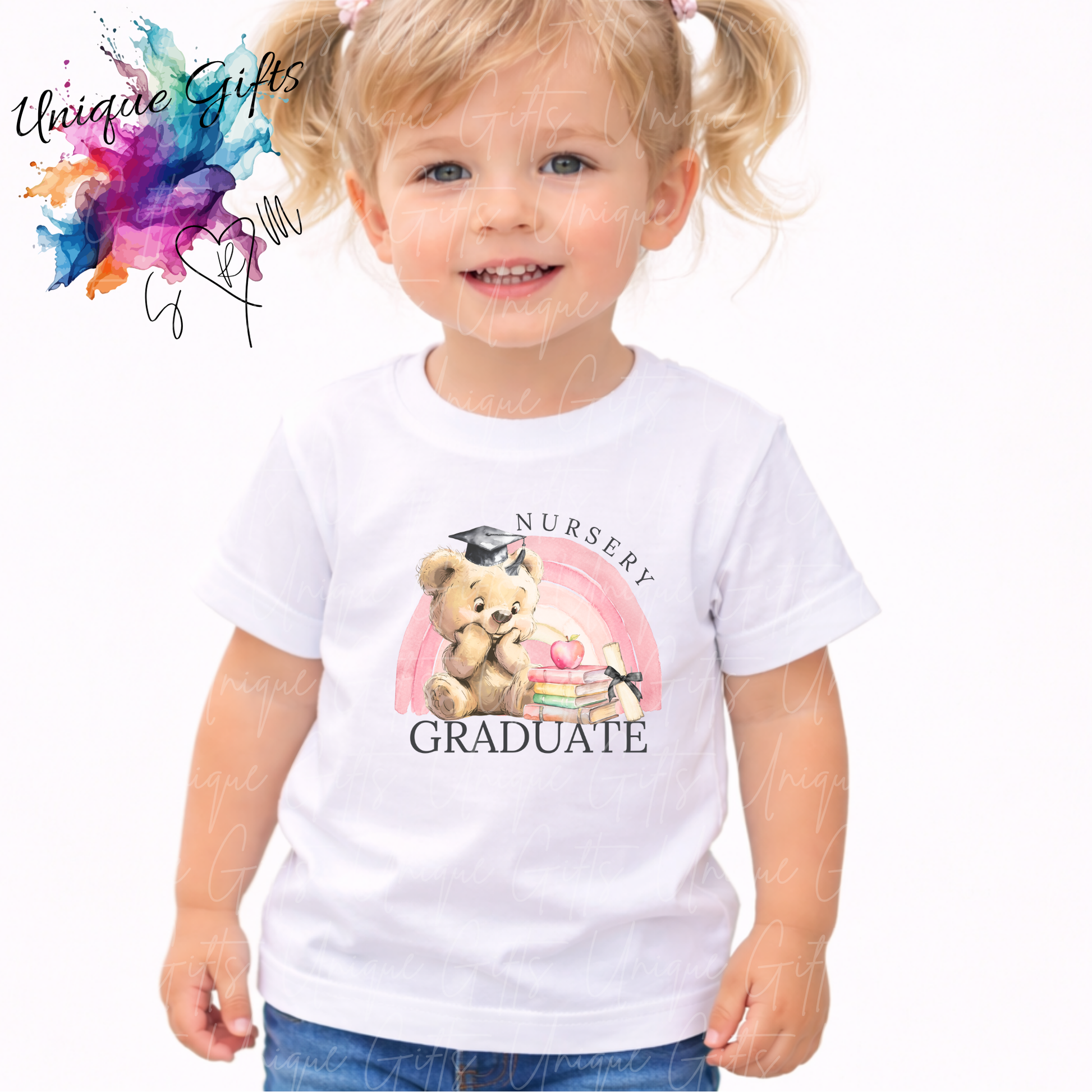 Personalised nursery graduate children's t-shirt – custom name kids tee, sizes 3-4 years to 5-6 years