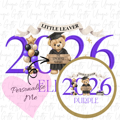 Nursery graduate 2026 card with bear and ABC blocks design with purple personalised name | Unique Gifts