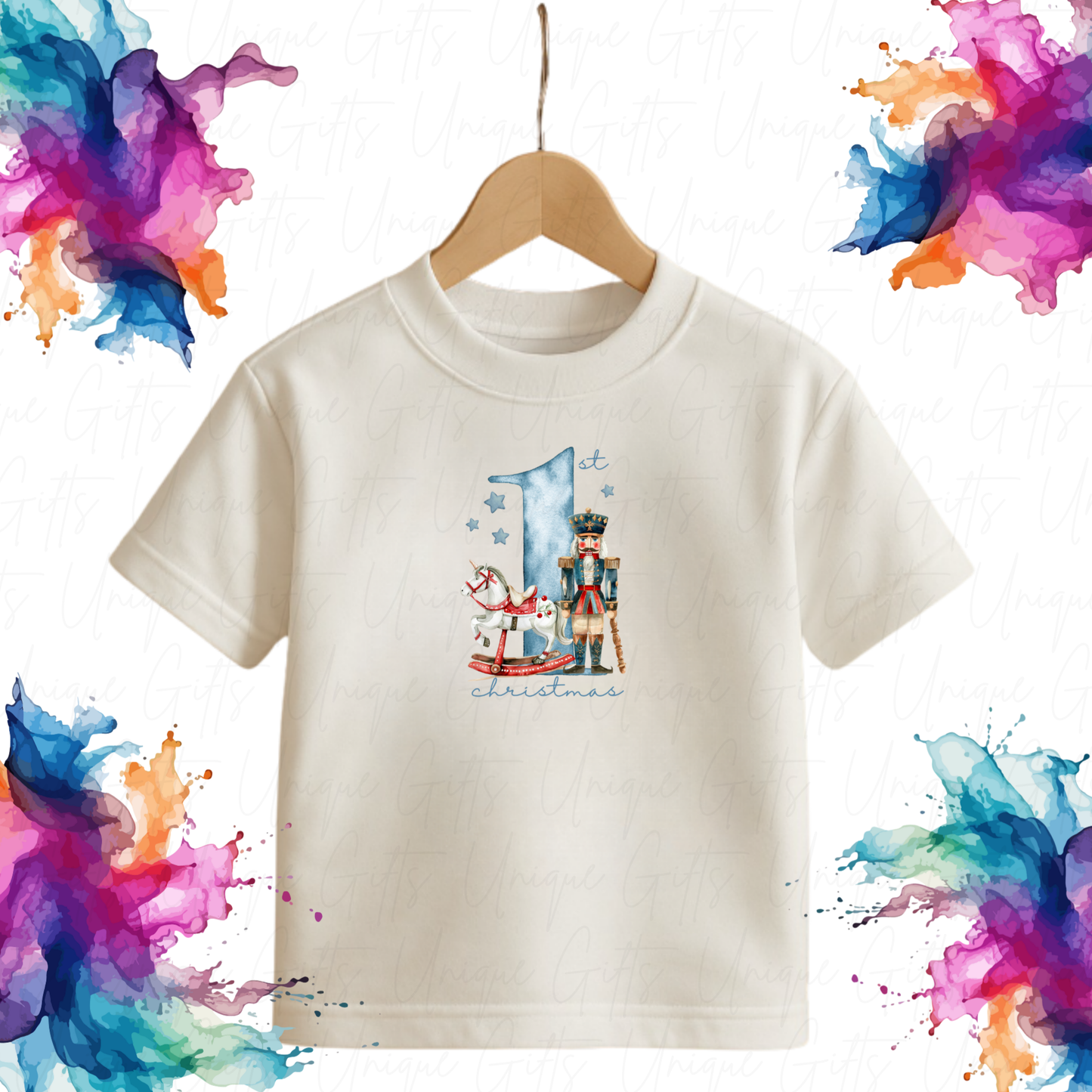 Personalised 1st Christmas T-Shirt – Blue Cute Bear Design | Custom Baby’s First Christmas Outfit