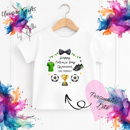 Personalised football t-shirt – Dad or Grandad's little footballer kids tee, sizes 6 months to 5-6 years