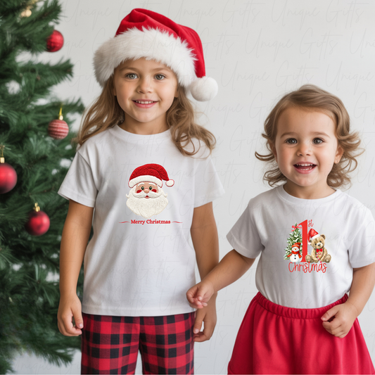 Personalised Merry Christmas T-shirt – Santa Face Design | Custom Festive Baby Outfit
