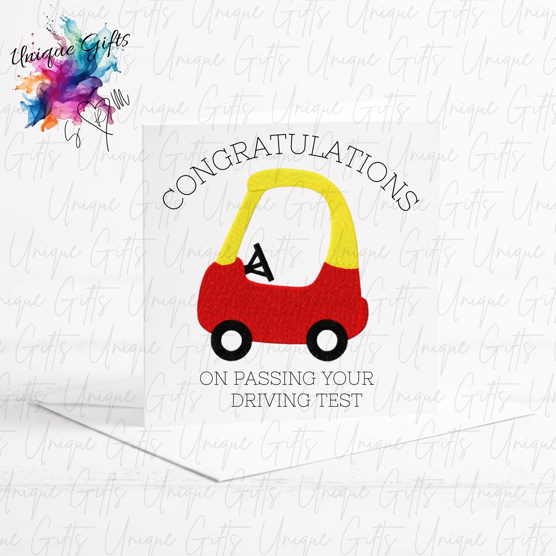 Congratulations on passing your driving test card with Little Tikes style toy car design | Unique Gifts
