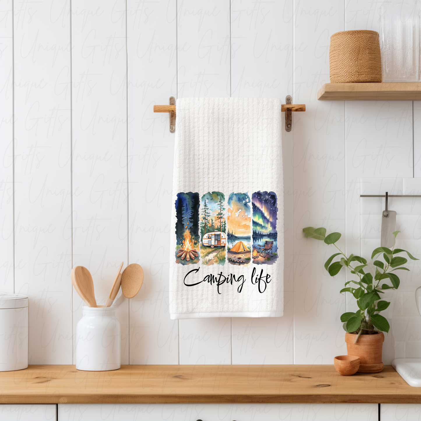 Camping Life Kitchen Tea Towel – Waffle Knit.