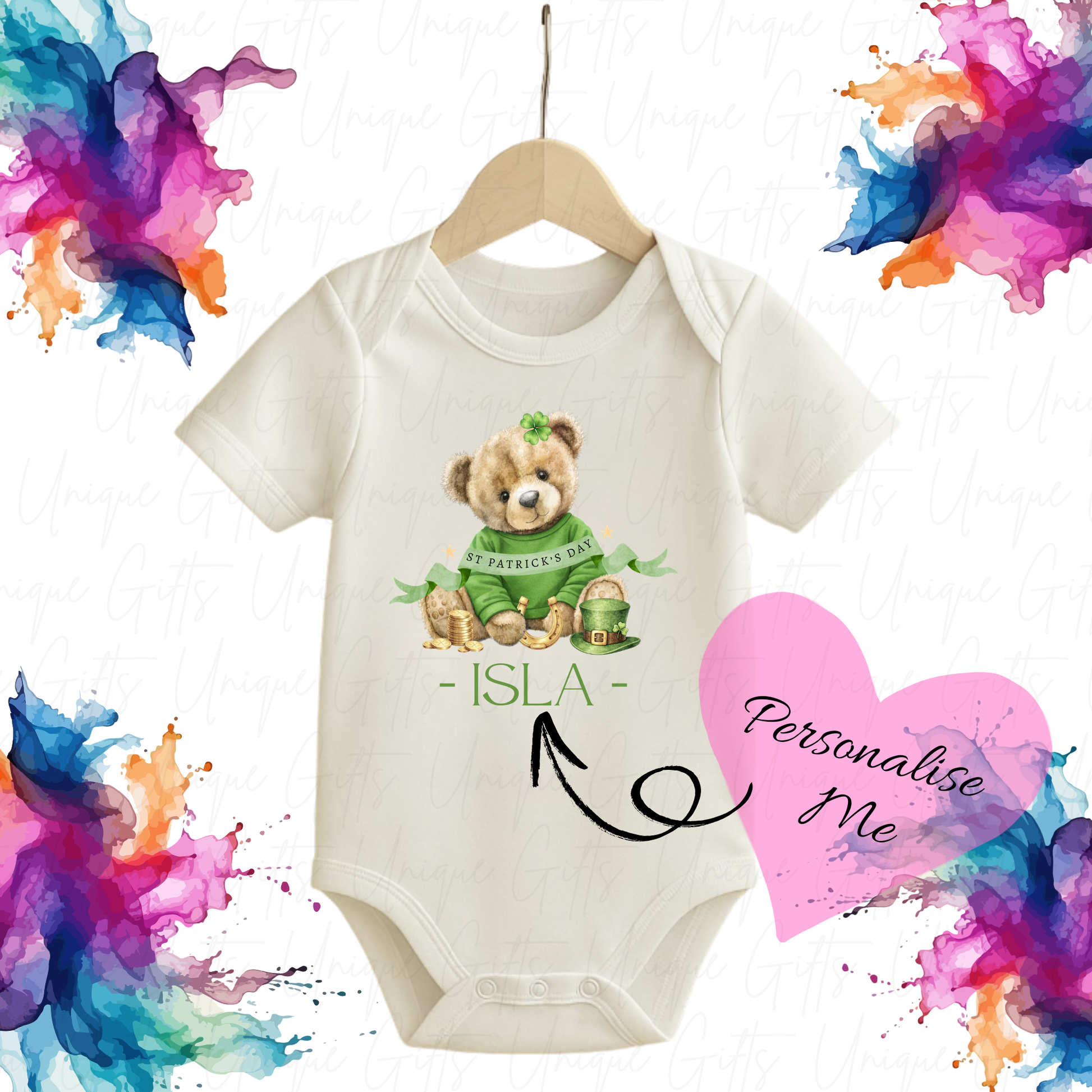 St Patrick's Day Cute Bear Baby Grow | Unique Gifts