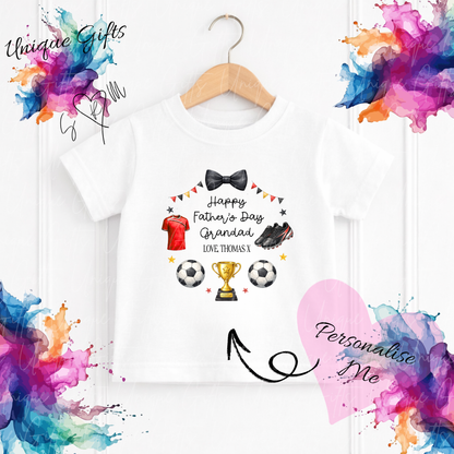 Personalised football t-shirt – Dad or Grandad's little footballer kids tee, sizes 6 months to 5-6 years