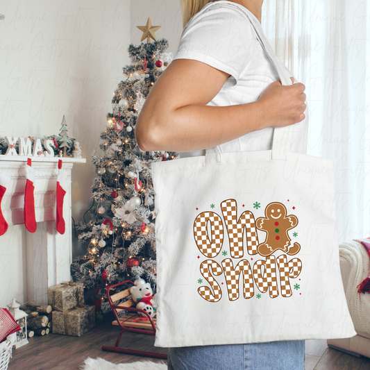 Personalised Gingerbread “Oh Snap!” Christmas Tote Bag – Custom Name Funny Festive Gift Bag
