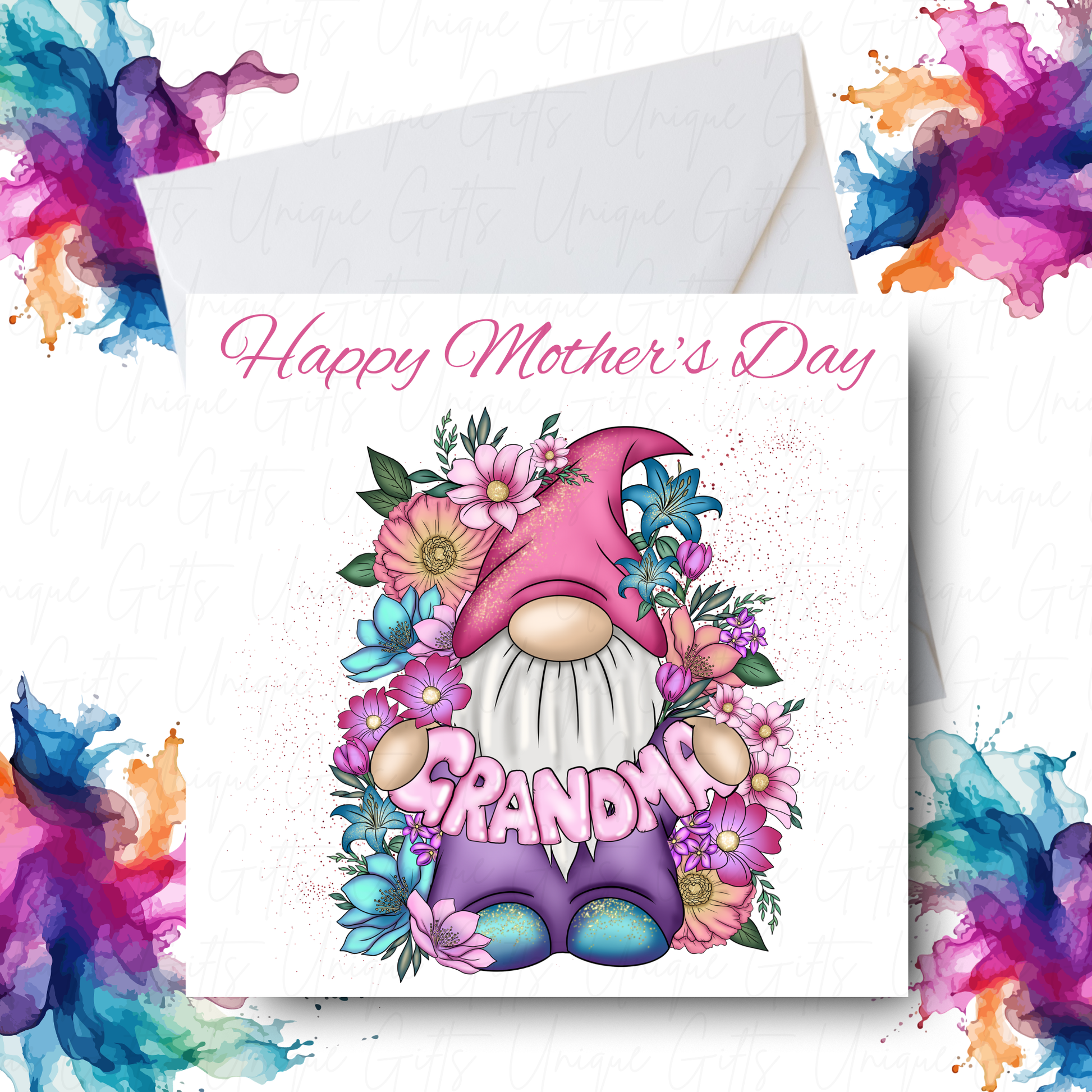 Flower Gonk Holding Grandma Mother's Day Card Design – Unique Gifts