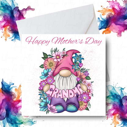 Flower Gonk Holding Grandma Mother's Day Card Design – Unique Gifts