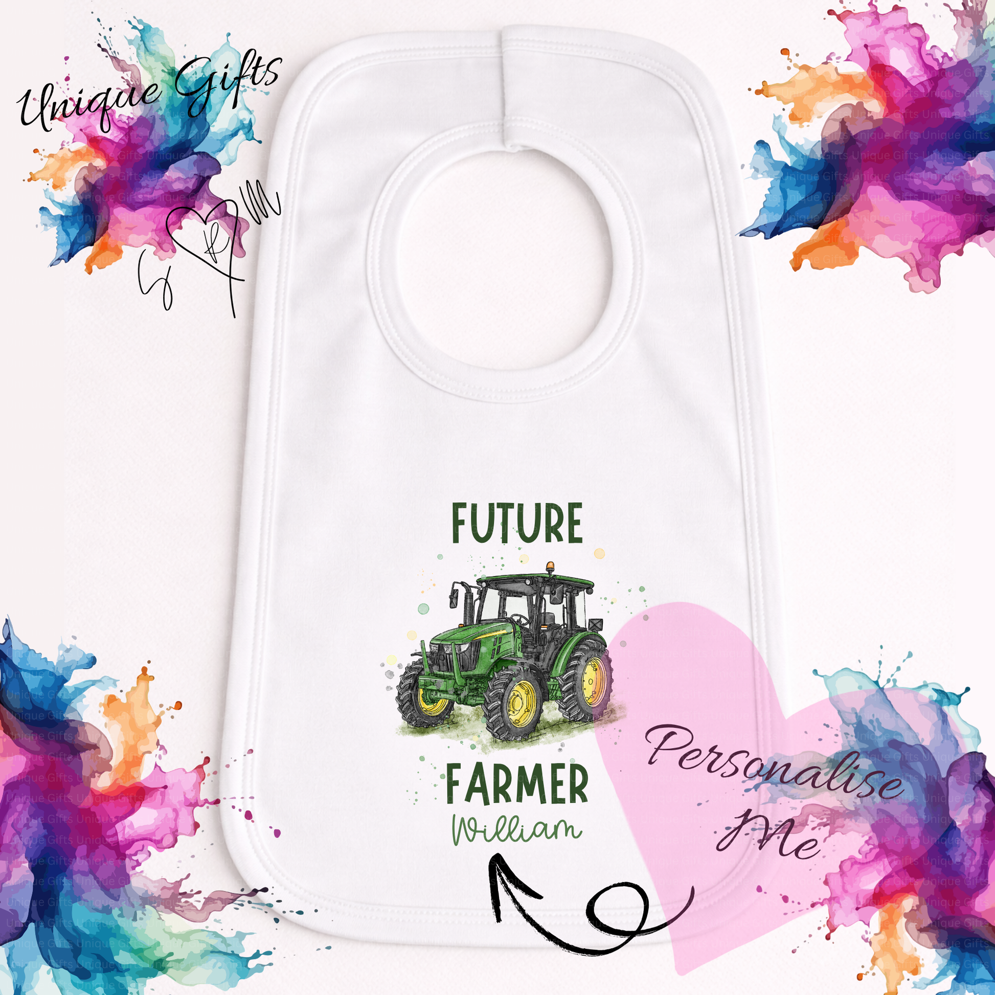 Personalised Future Farmer Pullover Bib – Tractor Design