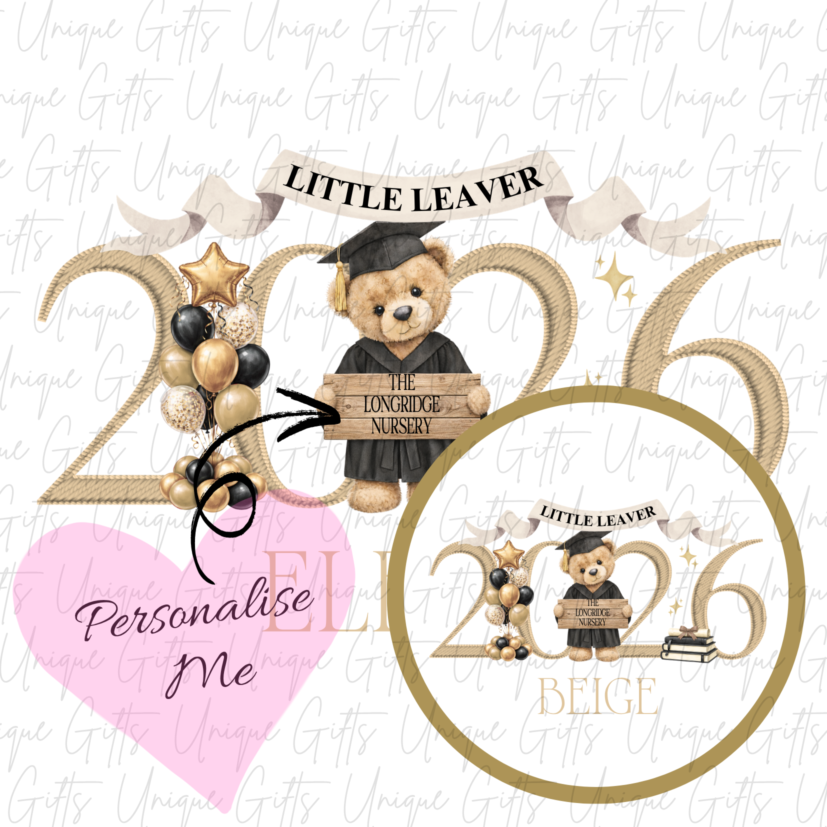 Nursery graduate 2026 card with bear and ABC blocks design with beige personalised name | Unique Gifts