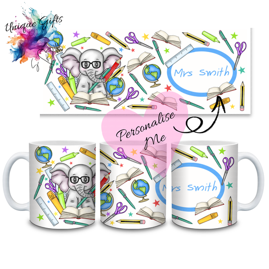 Personalised Elephant Teacher Mug – Glasses & Stationery Design