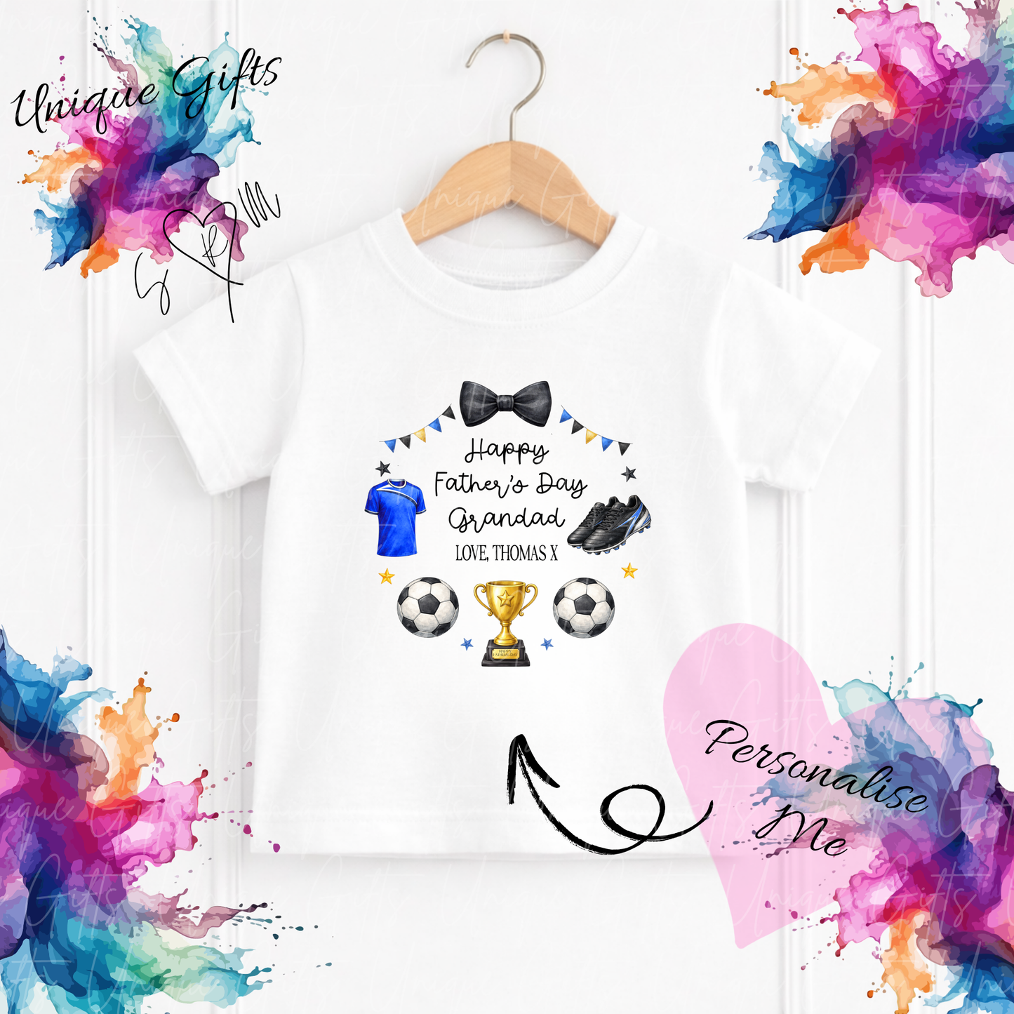 Personalised football t-shirt – Dad or Grandad's little footballer kids tee, sizes 6 months to 5-6 years