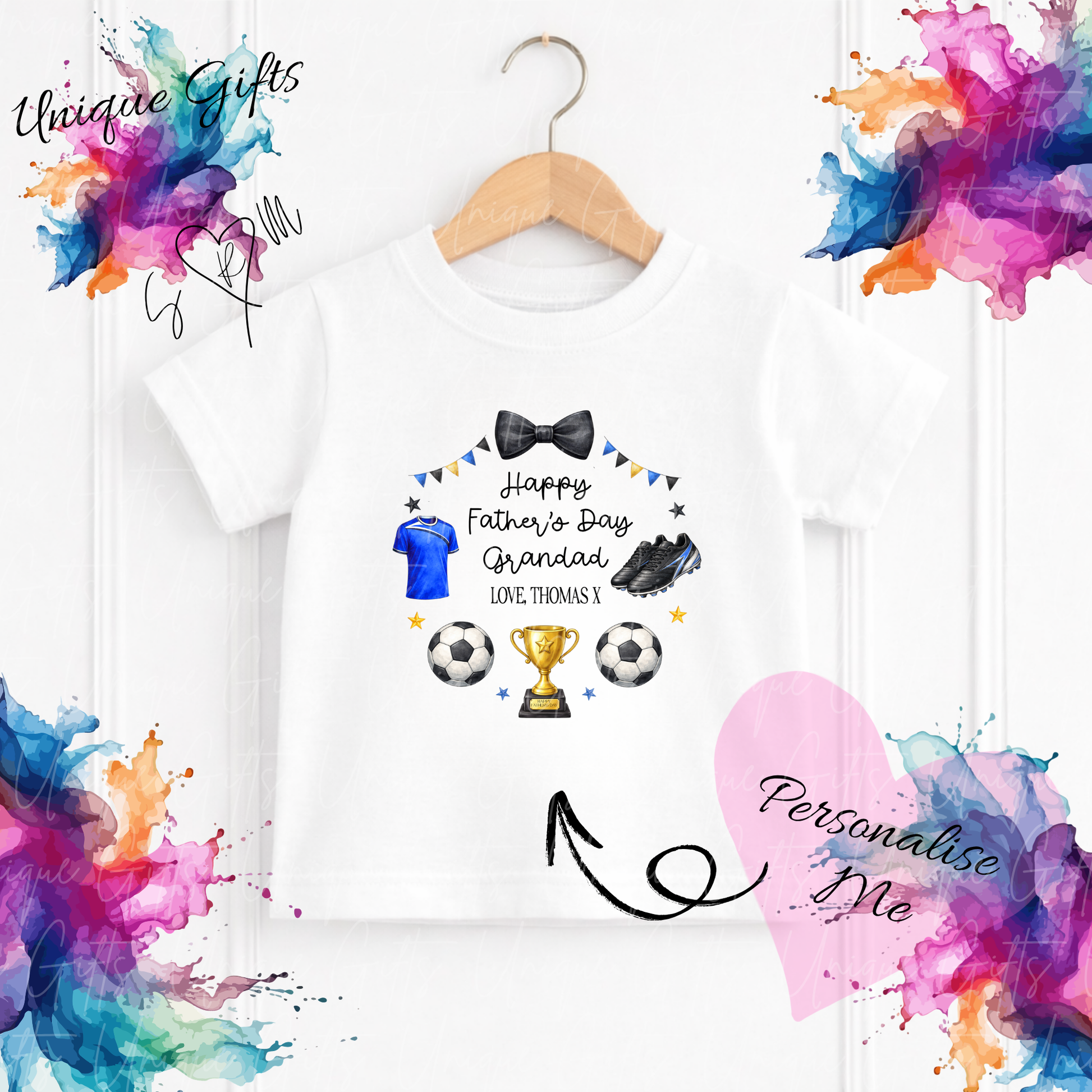 Personalised football t-shirt – Dad or Grandad's little footballer kids tee, sizes 6 months to 5-6 years